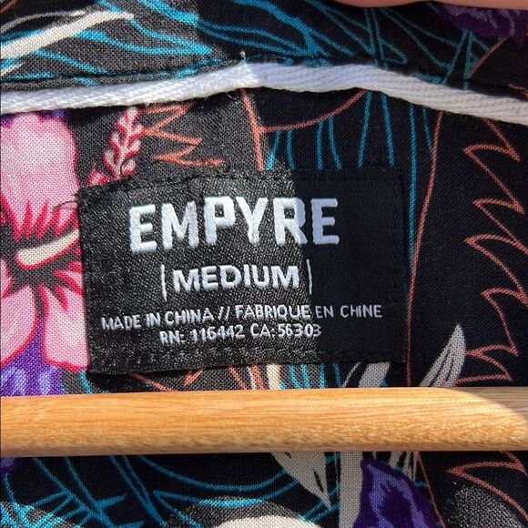 Empyre Men’s Floral Hawaiian Island Summer Button Up Collar Shirt Black and Pink - Picture 6 of 13